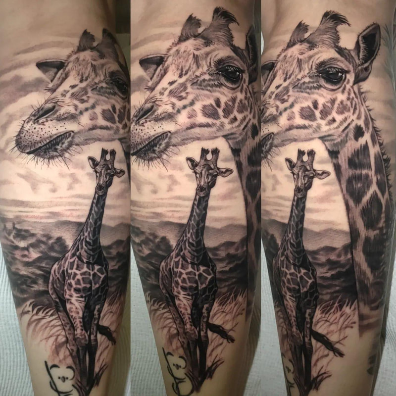 Watercolor Giraffe Tattoo on Thigh - Best Tattoo Ideas Gallery